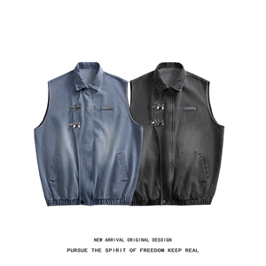 MJ150/P60秋装高品质飞机扣新中式风牛仔马甲潮男无袖外套图片