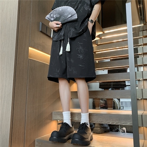 深度库存新中式满身印花冰丝裤男垂感速干裤宽松短裤DK49-特批25图片