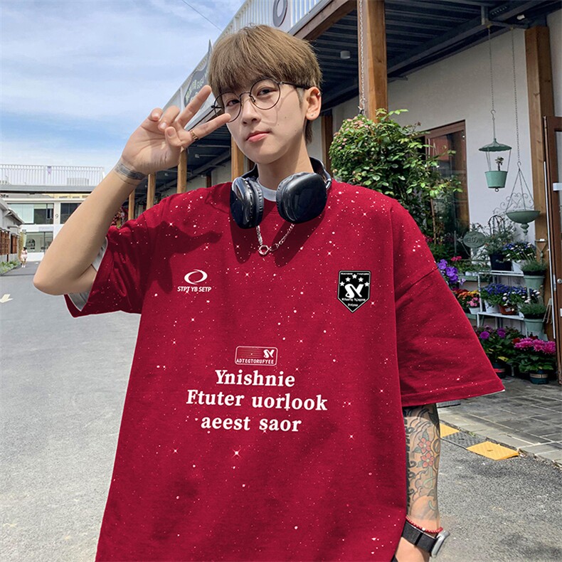 量大优供抖音视频支持得物配合二开美式满天星亮片短袖T恤MTX276,男装T恤,电商A486