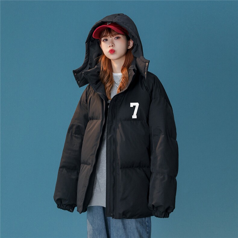 中性风22秋冬数字7印花立领面包服连帽棉衣外套MY207P115控158,男装棉衣,A247A