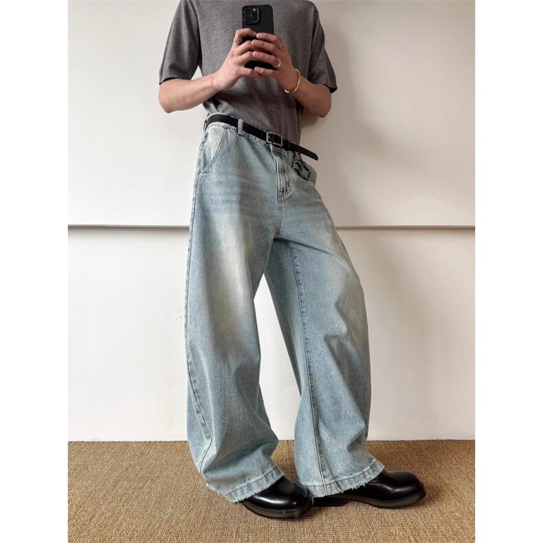 8049-P442025秋季水洗弯刀牛仔裤高级感百搭廓形显瘦男拖地,男装T恤,电商B323A