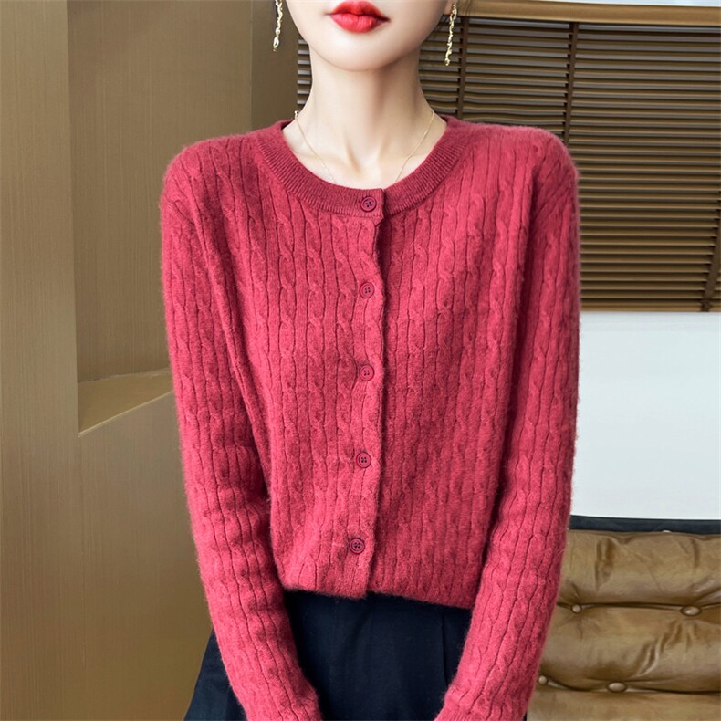秋冬季新款毛衣女宽松显瘦时尚百搭安迪绒扭花开衫，女装针织衫/毛衣，贵皇网供仓