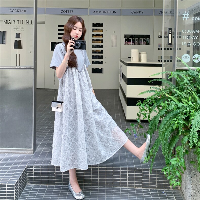 灰色假两件拼接连衣裙女夏2025新款超仙甜美小众艺术感穿搭巨好看,女装连衣裙,2C283
