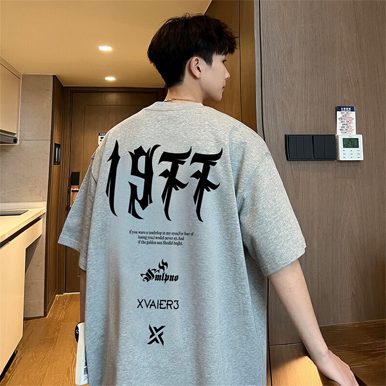抖音得物二开现货220克夏装重磅美式高街宽松短袖t恤MT101,男装T恤,电商A486-1