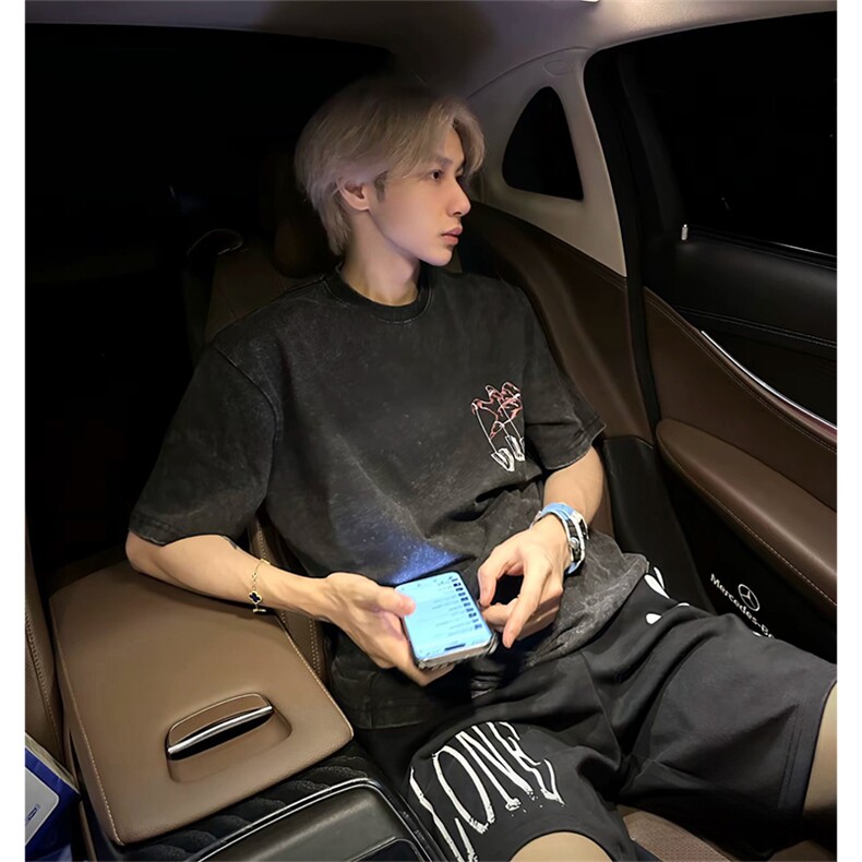 抖音得物供货 240克重磅现货宽松美式纯棉水洗做旧印花T恤ATSX05图片
