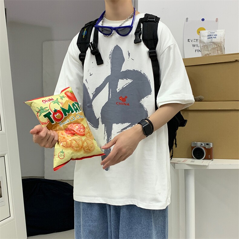 2021国潮夏季新款中国印花短袖T恤男港风宽松上衣半袖潮D79P30,男装T恤,电商A335-1（原A458）