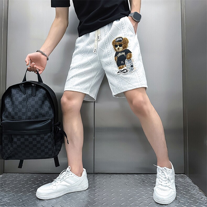 轻奢高级感休闲短裤男小熊刺绣痞帅社会小伙301C-DK18-P48控68图片