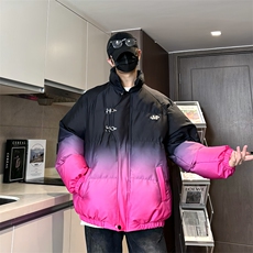 XZ230-1MY58冬港风宽松简约扎染渐变休闲立领机车面包服P128控158，男装棉衣，星座230-1