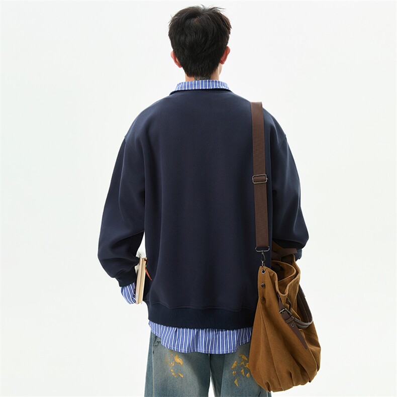刺绣假两件衬衫领卫衣男套头潮牌外套W601P75118,男装衬衫,电商A073