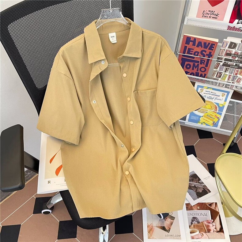 短袖衬衫男夏季日系简约宽松休闲百搭青少年半袖衬衣外套C700-P30图片