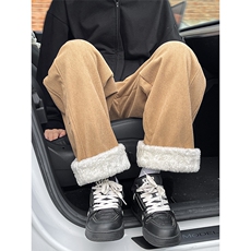 十字架卡其色垂感裤子男款春秋季美式复古垂坠感直筒宽松休闲长裤，男装棉衣，电商A059