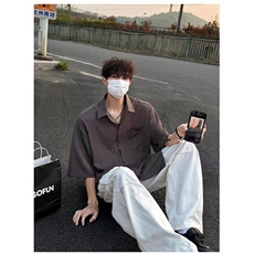休闲冰丝短袖衬衫男潮牌潮流港风宽松垂感半袖衬衣男外套薄C973，男装T恤，星座1116A（原606A-3）