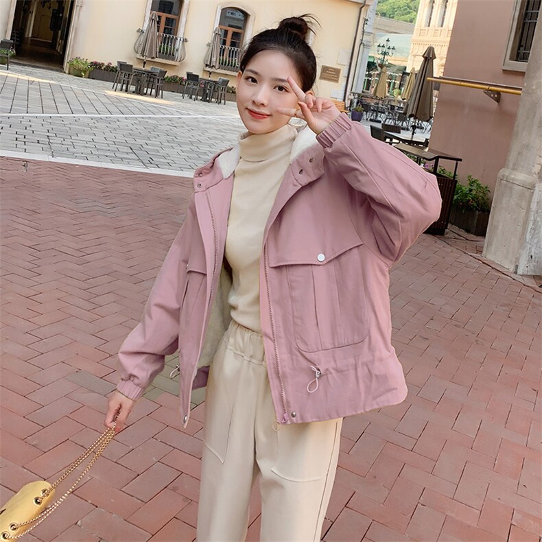 现货已的款冬季女宽松工装羊羔毛加厚棉服16089923,女装棉衣/棉服,艾青服饰