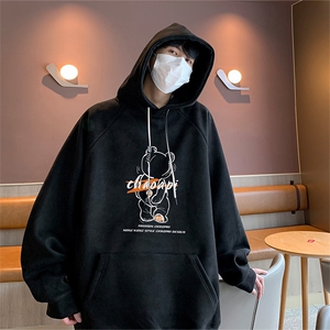 港风抖音直播得物高品质宽松麂皮绒连帽卫衣W6003P48图片