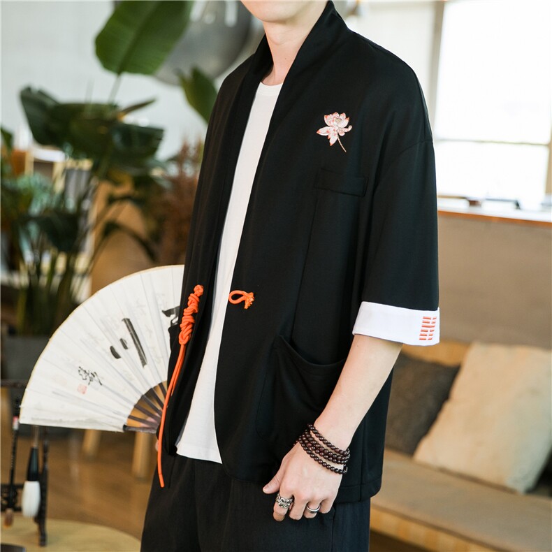 夏季风绣花外套汉服改良道袍夹克开衫新中式男女潮JK23/P65,男装夹克,钱塘713
