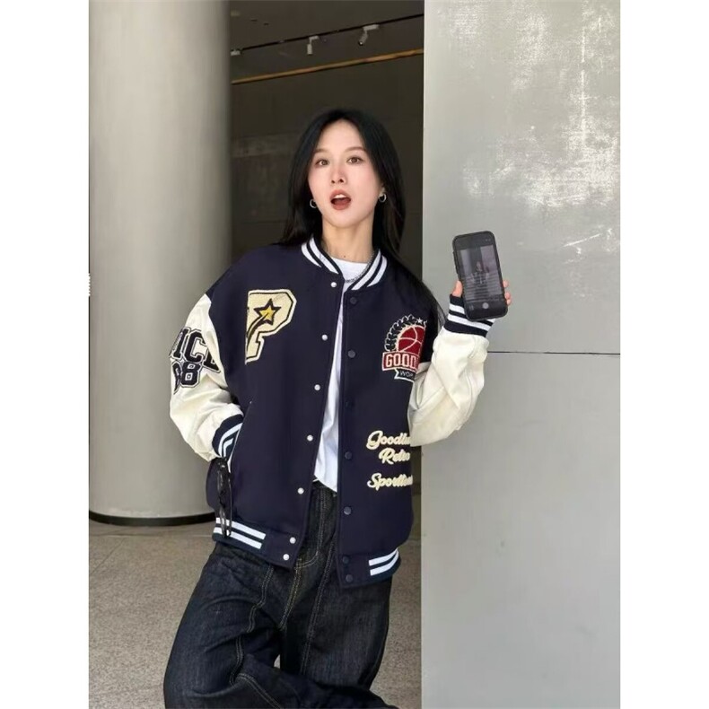 网络图现货潮流毛呢夹克毛巾刺绣拼皮夹克慵懒日系简约JFA13-P75,男装夹克,星座715-7