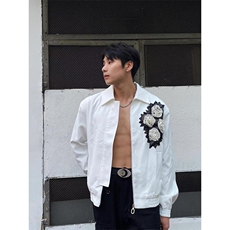 黑色玫瑰纱网廓形外套潮牌男短款垫肩夹克小众西服JL10，男装夹克，星座1116A（原606A-3）
