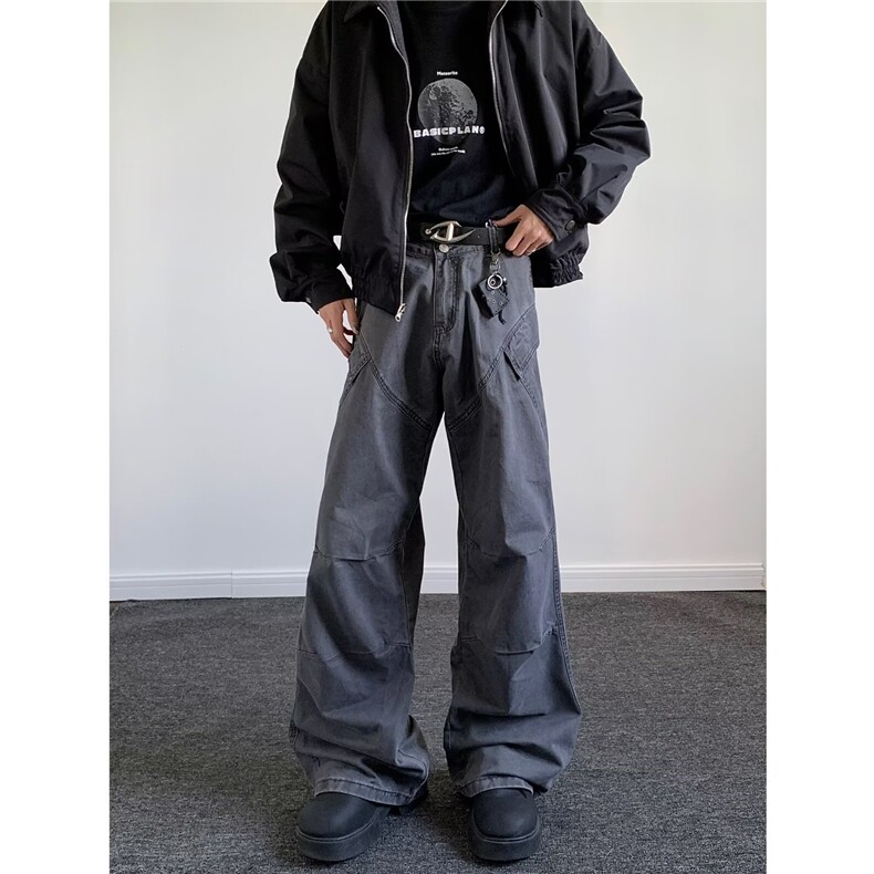 美式复古水洗做旧解构灰色工装牛仔裤直筒阔腿裤CK1386-P59，男装牛仔裤，星座313A-2