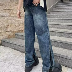 复古微喇牛仔裤男女秋冬新款美式水洗痞帅高街宽松休闲长裤子，男装牛仔裤，星座506A
