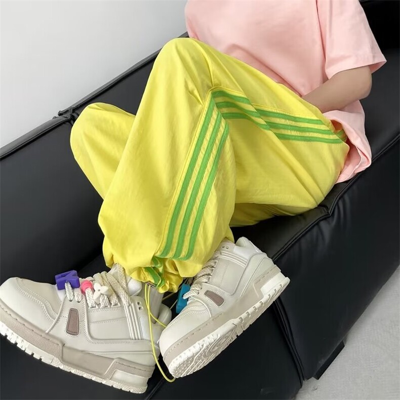 糖果色夏款男复合褶皱条纹拼接抽绳束脚长裤h0107P38,男装休闲裤,星座1013-1