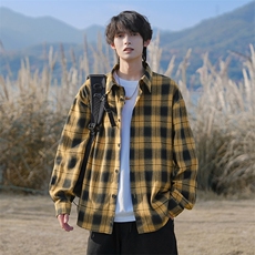 2026春季新款美式复古格子长袖衬衫外套男C6371特P30建议零售价78，男装衬衫，电商A001