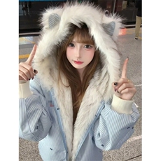 双面穿外套猫耳朵设计连帽棉服女冬季减龄宽松保暖上衣M3623，男装棉衣，星座1116A（原606A-3）