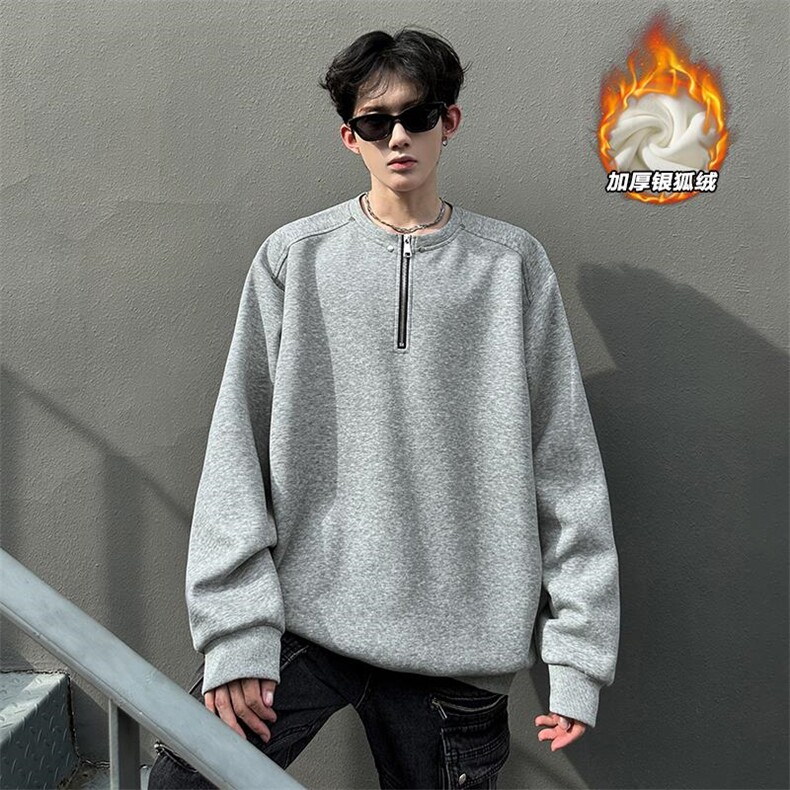 新款银狐绒450g重磅曼巴棉铆钉半拉链卫衣男W5198J加绒-特P50控98图片