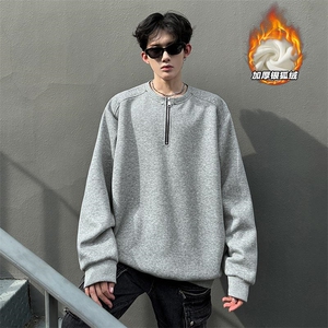 新款银狐绒450g重磅曼巴棉铆钉半拉链卫衣男W5198J加绒-特P50控98图片