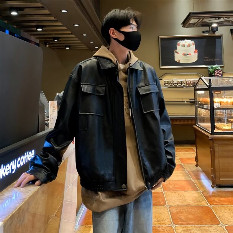 春秋机车服皮衣男原PU好皮双层气春季男青年痞帅皮夹克外套W9287,男装夹克,星座1116A-1（原606A）