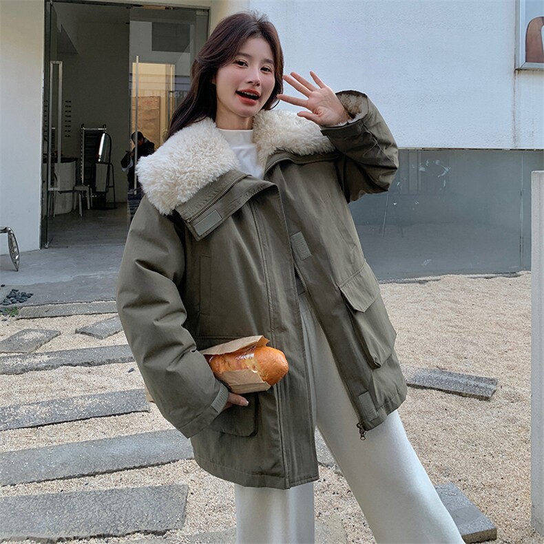 露思同款羊羔绒工装小个子中长款派克服冲锋衣外套6120P235K368，女装派克服，维壹