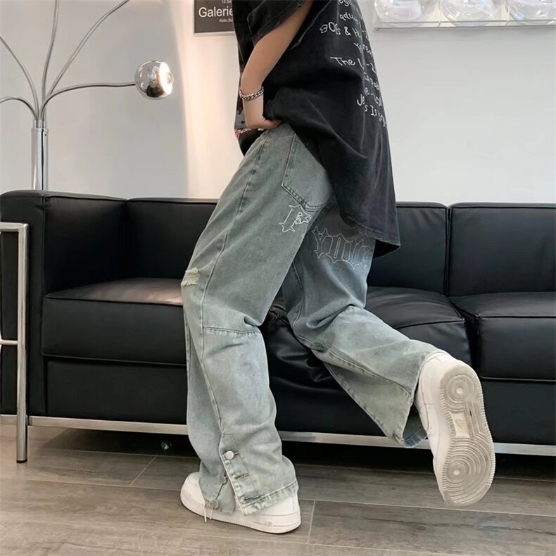 刺绣开叉纽扣牛仔裤N214P40,男装牛仔裤,星座1116-2