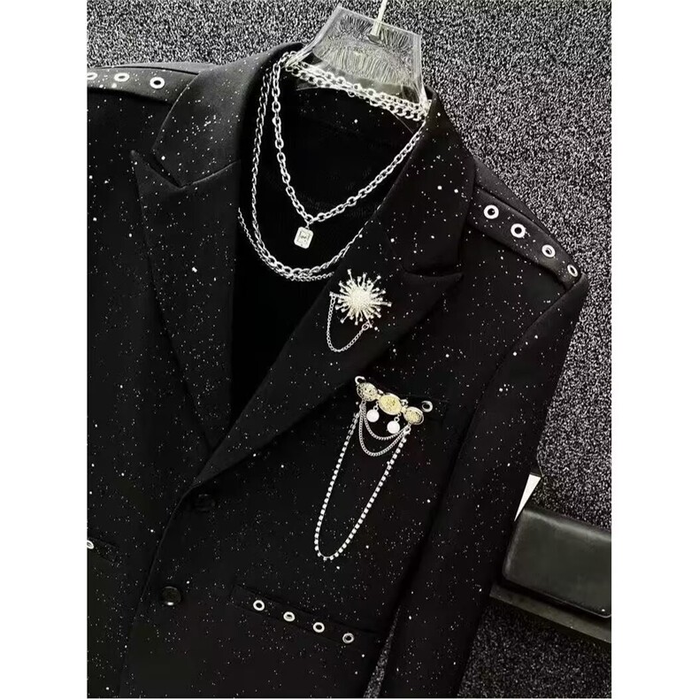 满天星设计感西装外套男女痞帅百搭韩版炸街闪闪烫金小西服上衣,男装西服套装,星座601-1