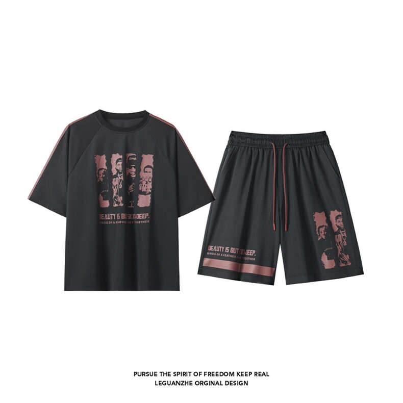2025 夏季新款 港风白底大码冰丝印花短袖套装M-5X HQ25585-P60图片