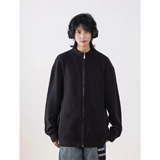 重磅秋冬北极绒双拉链毛衣开衫美式复古休闲慵懒风宽松针织衫外套，男装针织衫/毛衣，电商A486