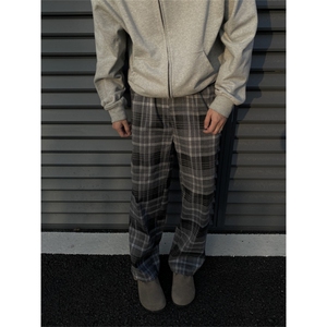 2024/格子裤直筒拖地cleanfit磨毛阔腿裤子1005-3-SGA864-P60控78图片