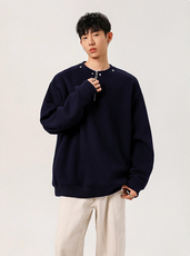 WY802-尺码M-3XL-P35-重磅纯色半拉链套头圆领卫衣宽松长袖上衣，男装卫衣，星座1811B