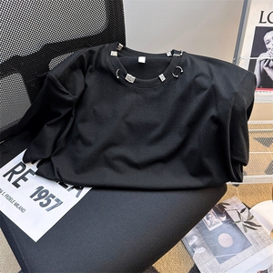 夏季港风短袖T恤男潮流宽松圆领体恤衫T0582-P48有垫肩图片
