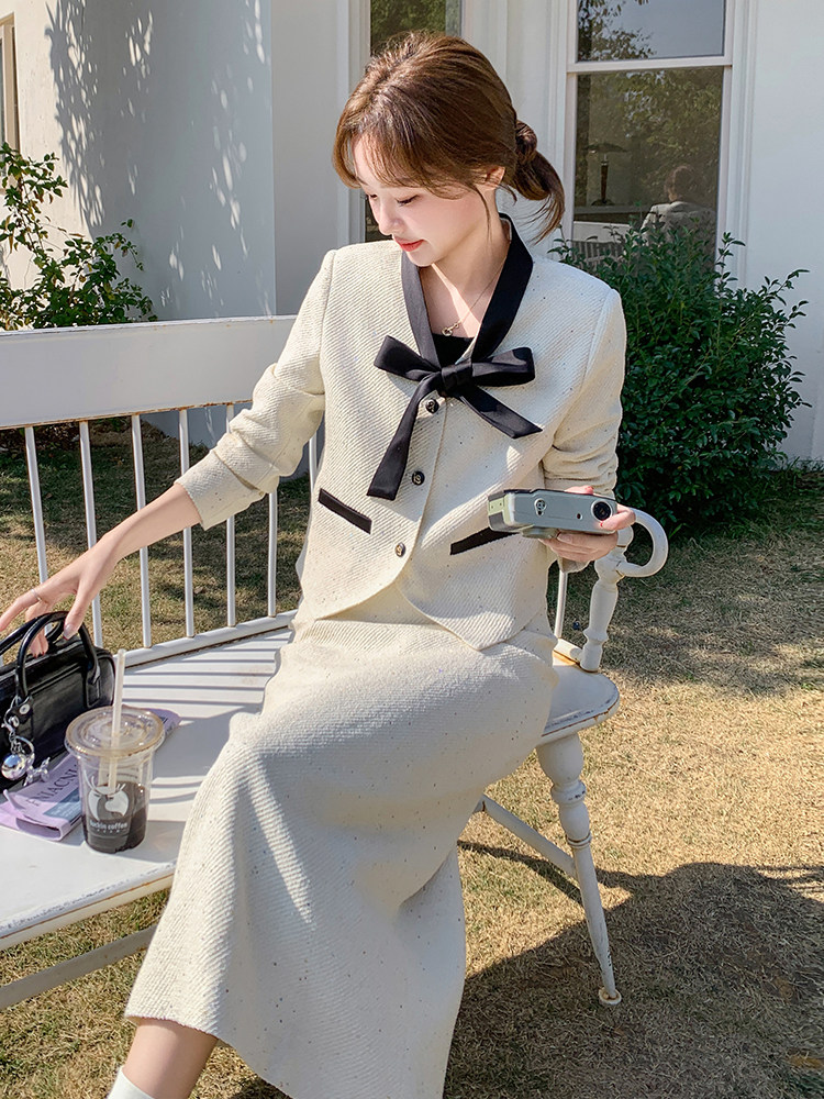 现货-小香风套装女2025秋新款气质高端时尚洋气半身裙两件套,女装套装/套裙,霓裳依族