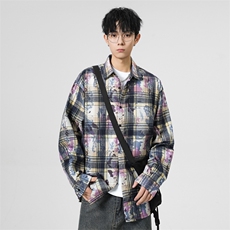 25年春季格子长袖衬衫得物二开衬衣宽松现货DS-C323-1-2389-T批35，男装衬衫，电商C323-1