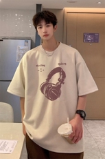 港风2025夏装麂皮绒情侣半袖上衣潮流男装夏季宽松短袖T恤S396P28，男装T恤，电商A233-1