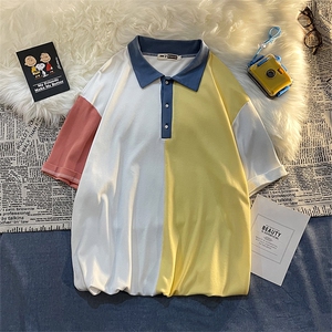 平铺港风休闲百搭拼接撞色polo衫男夏季翻领短袖潮pl101 p35 限58图片