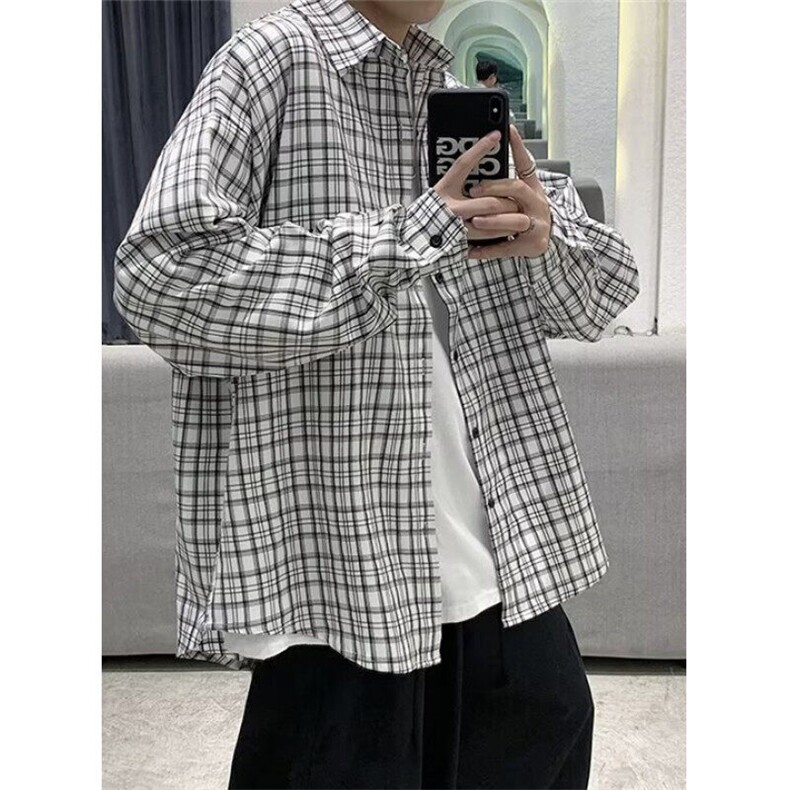 复古格子衬衫男女中性风宽松长袖慵懒风休闲衬衣网红寸衫 C067图片