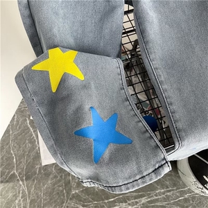 美式潮街头星星牛仔裤男女hiphop宽松休闲百搭直筒裤子图片