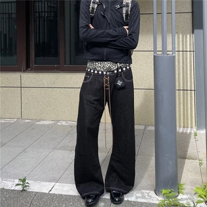 宽松阔腿牛仔裤女新款高腰慵懒风垂感拖地长裤NZ7099图片