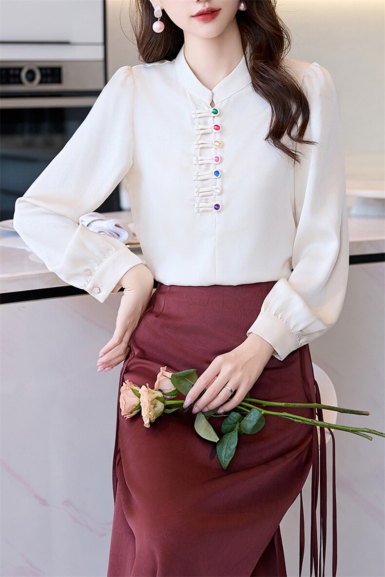 BAO现货2025春季时尚优雅别致设计感新中式百搭衬衣,女装衬衫,时尚俏佳人