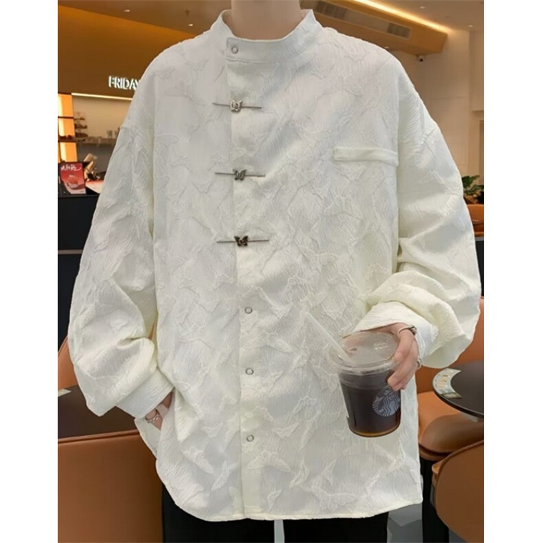 新中式蝴蝶盘扣长袖衬衫男秋季衬衣古装唐装外套衣服 C3014图片