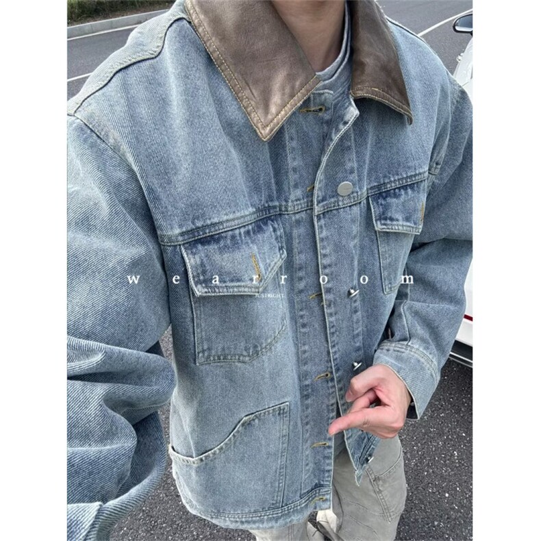牛仔外套男2025春秋新款复古宽松翻领牛仔衣男士休闲夹克JK2644,男装工装外套,星座1116A（原606A-3）