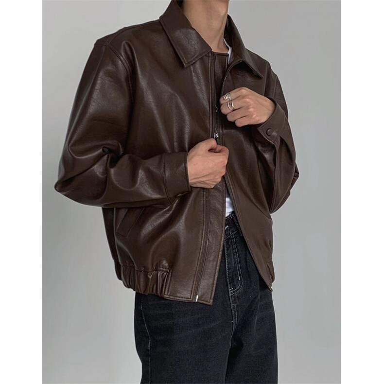 W10327-P70网图现货高街风设计感Pu皮衣复古风机车服皮夹克外套,男装皮衣,星座1608