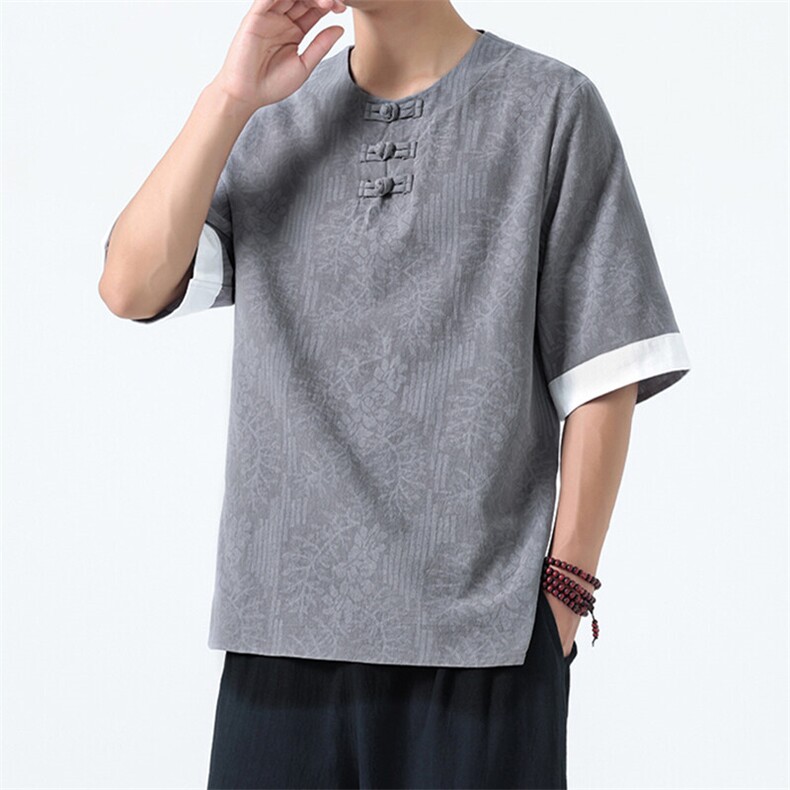男士衬衫五分袖衬衣中袖印花圆领唐装风XZ1512-2612-P40,男装T恤,星座1512