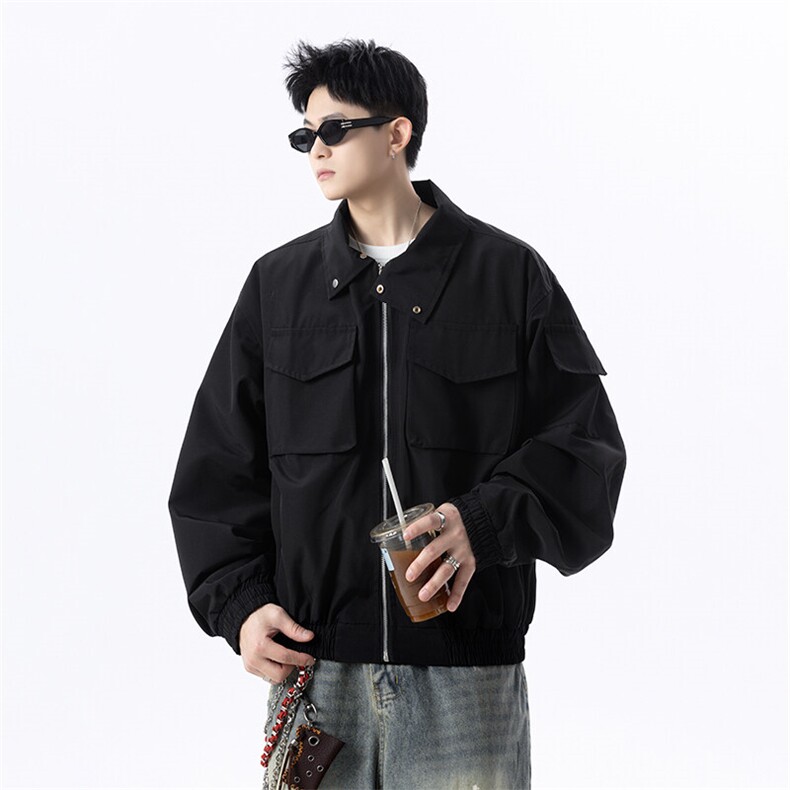春季港风日系复古纯色贴袋拼接款翻领夹克男 XZ213-JK18-P88控118图片